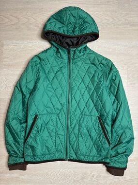 Topman Quilted Jacket Green Hooded Zip Lightweight Mens Medium